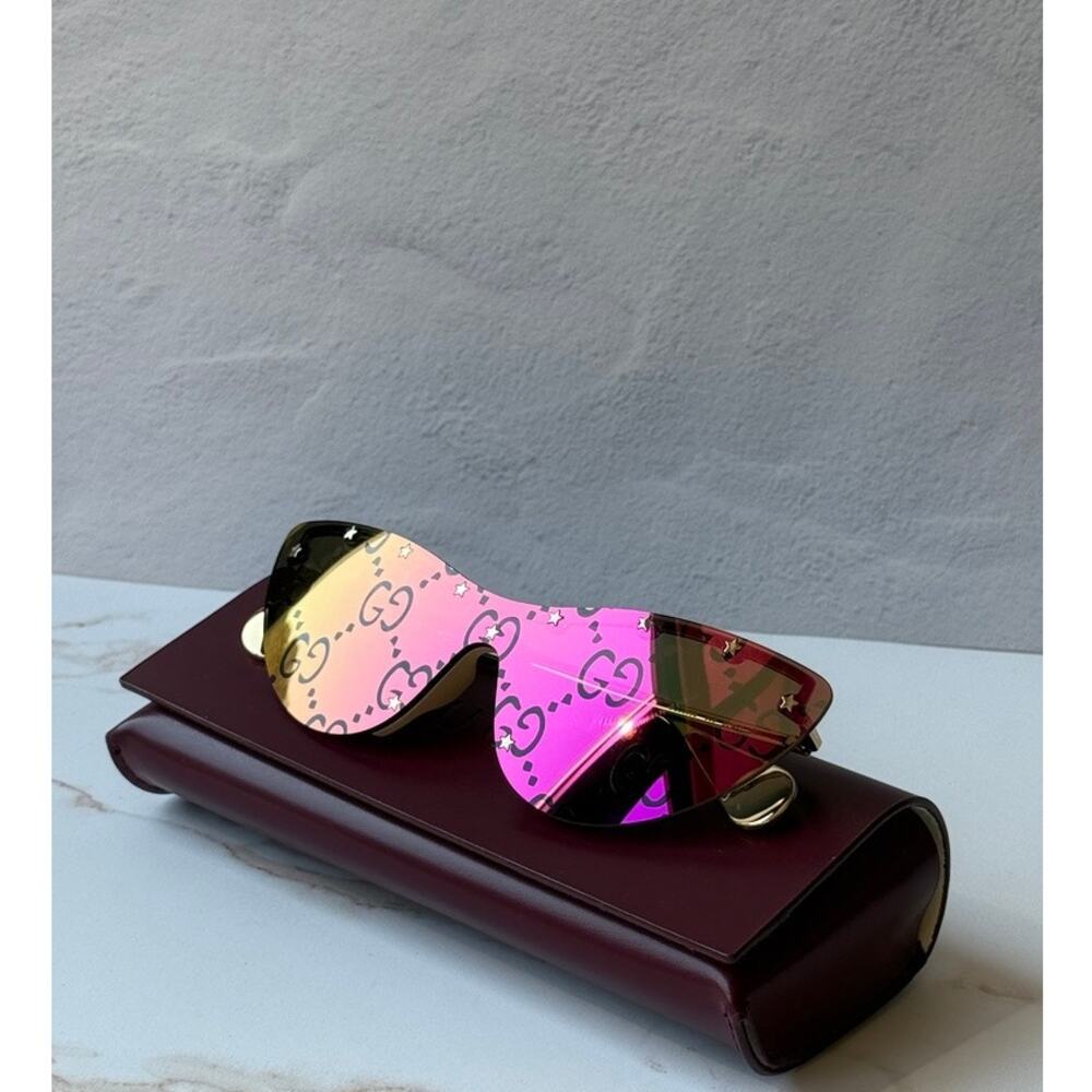 NEW Gucci GG0666S Pink Cat Eye Logo Mirror Sunglasses